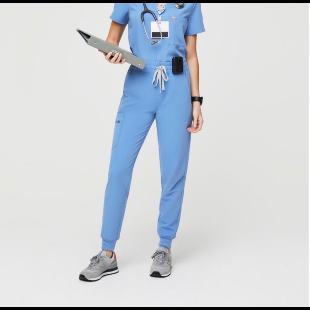 Figs Zamora high waisted jogger scrub pants ceil blue size small.